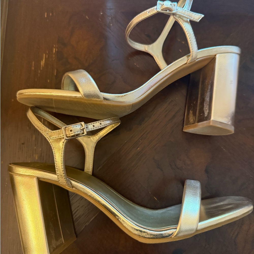BP Gold Block Heel Sandals with Adjustable Straps